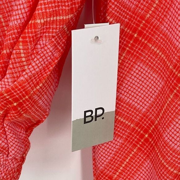 BP Surplice V-Neck Long Sleeve Crop Top Plaid Orange Pink Juniors Women XS‎ NWT - Picture 5 of 6